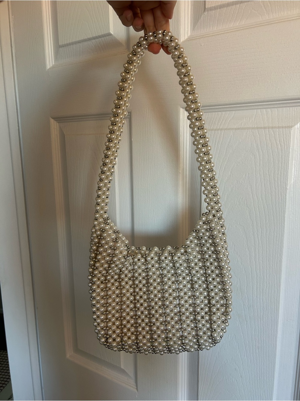 Pearl Beaded Shoulder Bag - Elegant Cream Women's Purse